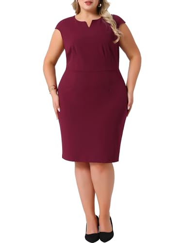 Image of Agnes Orinda Plus Size Sheath Dresses for Women Notched V Neck Sleeveless Business Pencil Work Dress