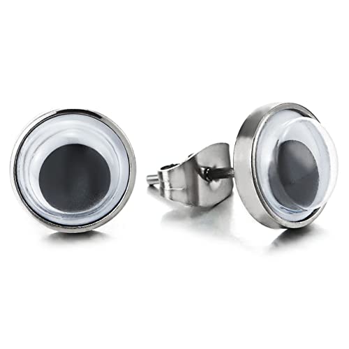 9mm グーグリーアイズ スタッドイヤリング メンズ レディース ステンレススチール 2個, アクリル, 適用なし（Amazon）