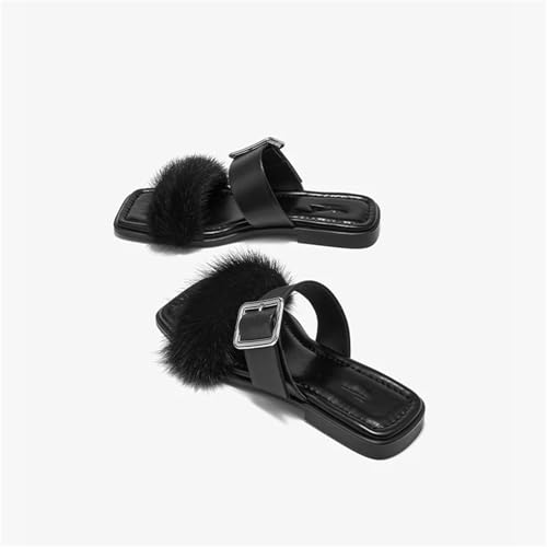 Women's Genuine Leather Mink Fur Slippers - Open Toe Summer Beach Flats4