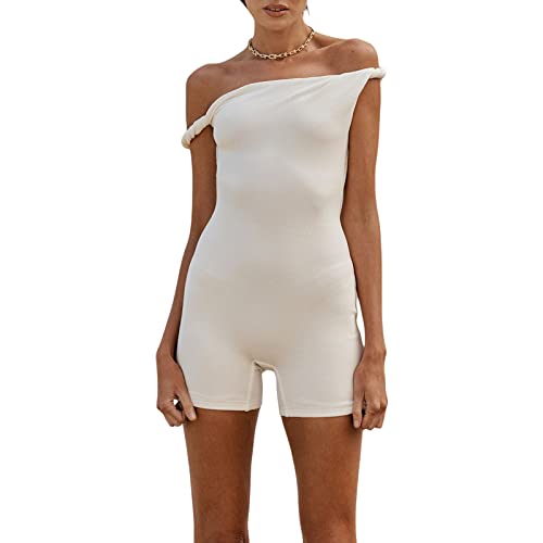 Mono corto ajustado de color sólido para mujer, sin mangas, para verano, a la moda, para clubes, blanco, S