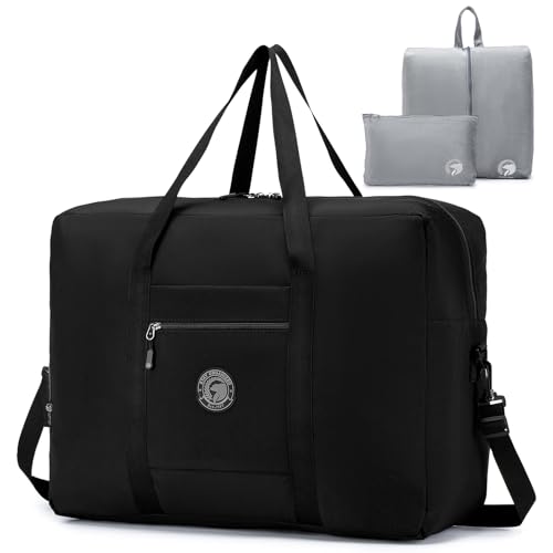 SPAHER Torba Podróżna Duża Składana Torby Podróżne Bagaż Podręczny 55x40x20 Lufthansa Tui Airways Lekki Samolotu Torba Marynarska 45L Packable Holdall Wodoodporna Torebka dla Mężczyzn i Kobiet Czarny