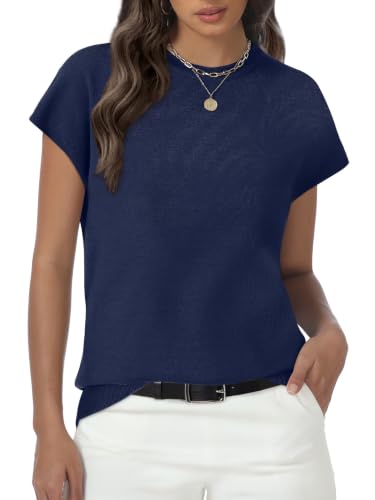 Image of Womens Tops Summer Sweaters Short Sleeve Shirts Dressy Casual Basic Casual Cap Sleeve Tops Beach Vacation Clothes