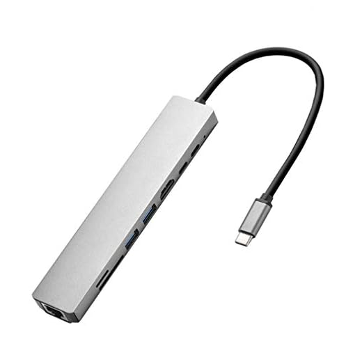 8In1 USB-C 3.1 To Type-C USB 3.0 Hub Hdmi Rj45 Ethernet Micro Tf Otg Adapter silvergrå