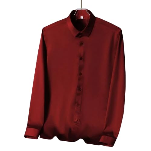 Image of Men's Satin Solid Full Sleeves Regular Fit Shirt