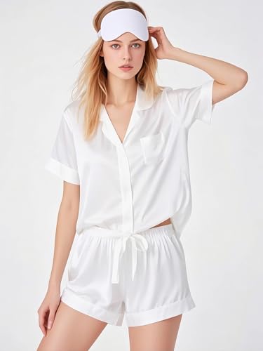 Image of MI X TEE 4Pcs Bride Pajama Summer Silk Pajamas for Team Bride Short Sleeve Shorts PJS Matching Pajamas with Bridesmaid