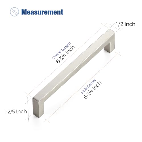 Image of Ravinte 10 Pack Kitchen Brushed Nickel Cabinet Handles 6-1 /4 Inch Hole Center Stainless Steel Square Cabinet Pulls for Dresser Drawer Cupboard Handles with Screwdriver