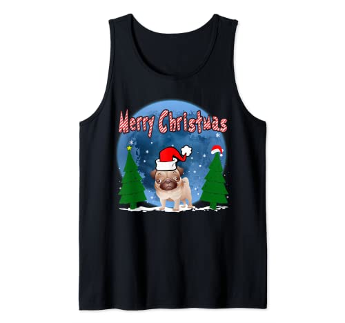 Pug Dog Santa Hat Merry Christmas Funny Dogs Lovers Xmas Camiseta sin Mangas