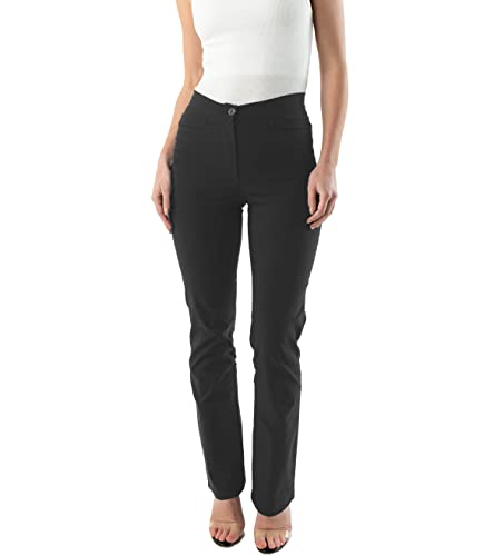 URBAN STITCH Trousers for Women UK Office Smart Work Stretch Straight Leg Trousers with Pockets High Waist Pants (10, Black)