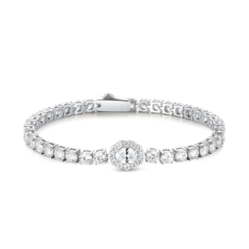 FANCIME Sterling Silver Cubic Zirconia Tennis Bracelets for Women Oval Halo CZ Bracelets Fine Jewelry Birthday Gifts for Women Her, 7