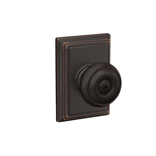 Image of Schlage F40 GEO 716 ADD Georgian Door Knob with Addison Trim, Bed & Bath Privacy Lock, Aged Bronze