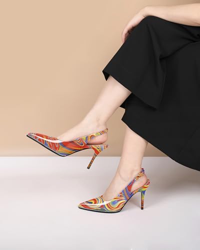 Image of SAMMITOP Women Slingback Heels Stilettos Closed Pointed Toe High Heel Silver Beaded Pumps Comfortable 3.5 Inch High Heels for Women Dressy Shoes
