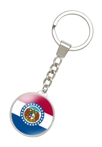 Ykonuyis American United States USA US Missouri MO State Flag Keychain Alloy Key Ring Double Sided Key Chain (Missouri)