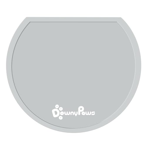 DownyPaws Silicone Cat Feeding Mat, Waterproof Pet Food Mat with Raised Edges, Cat Water Fountain Placemats, 14.6"×12.6", Light Gray
