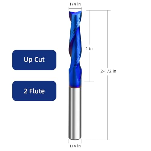 Image of 2PCS CNC Router Bit 1 /4 inch Shank Up Cut End Mill with Nano Blue Coating Solid Carbide Spiral Plunge Router Bits for Wood Cutting,Carving,Engraving&Milling Cut Tools