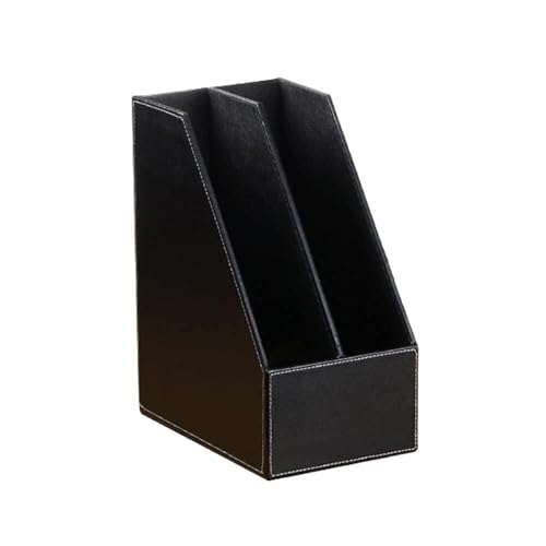 Soporte para archivos de cuero con 2 ranuras y revistero, bandeja de papel A4 para almacenamiento de escritorio de oficina, elegante documento y revista, color negro, perfecto para uso doméstico y de