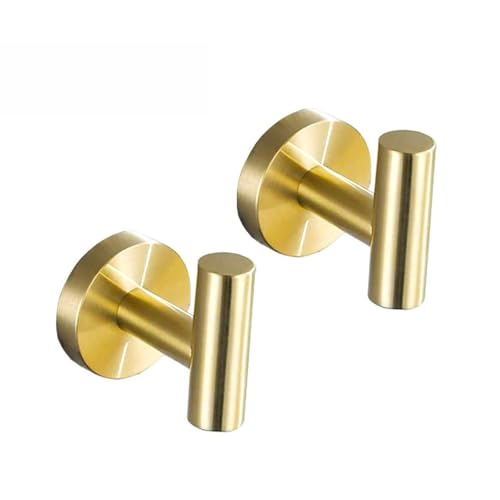 UMIRIO Gold Wall Hooks for Hanging Bathroom Towel Hook Heavy Duty Modern Metal Coat/Robe Hook for Shower Holder Key Hook Kitchen Garage Bedroom,Stainless Steel,Wall Mounted,2 P