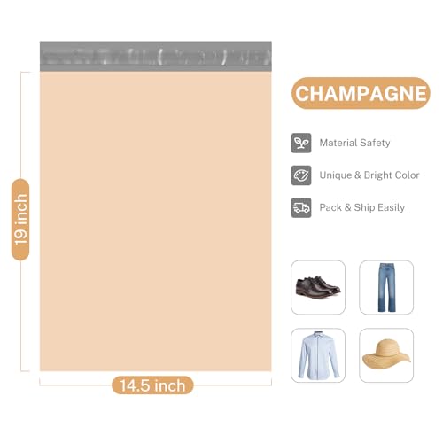 Image of Metronic Poly Mailers 14.5x19 100 Pack, Large Shipping Bags for Clothes | Strong Adhesive Waterproof Tearproof Mailing Bags, Shipping Envelopes, Packaging Bags, Clothing, Small Business, Champagne.