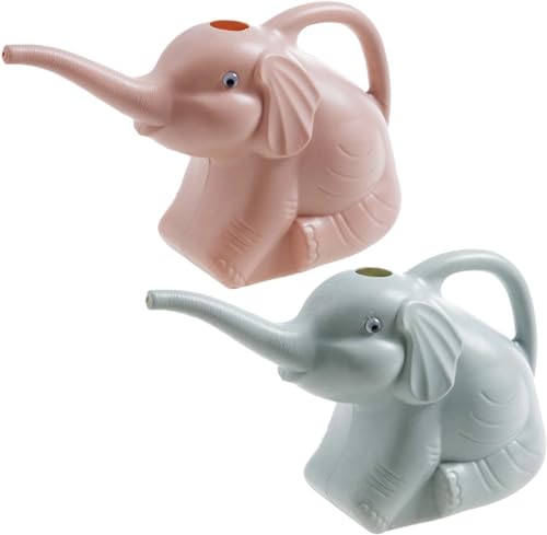 Youning Gießkanne Blumengießkanne 2 Liter Elefant Design Kleine Gartengießkanne aus Kunststoff Neuheit Tier Gießkessel für Innen und Außen, Haus, Garten Gartengeräte für Kinder (2PCS Blau+Rosa)
