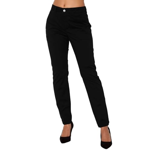 HXRYPG Stoffhose Damen Chino Hose Elegant Anzughose Slim Cargohose Arbeitshose Casual Chinohose Freizeithose Schlupfhose Frauen Musselin Hosen Baumwolle Business Pants Sale Angebote Schwarz L