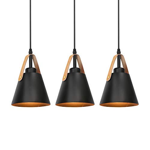 GBLY Pendelleuchte Vintage Schwarz 3 Flammige Hängelampe aus Plastik mit E27 Fassung in Metall-Optik Pendellampe im Retro Design für Schlafzimmer Wohnzimmer Esszimmer Flur Küche (ohne Birne)