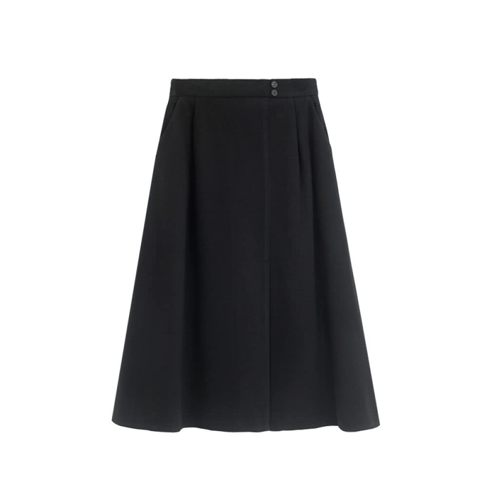 Faldas para Mujer Longitud Mediana, Elegante Decoración De Botones Faldas De Invierno Negras para Mujer Cintura Elástica Faldas Midi De Talle Alto para Mujer Co(Black)