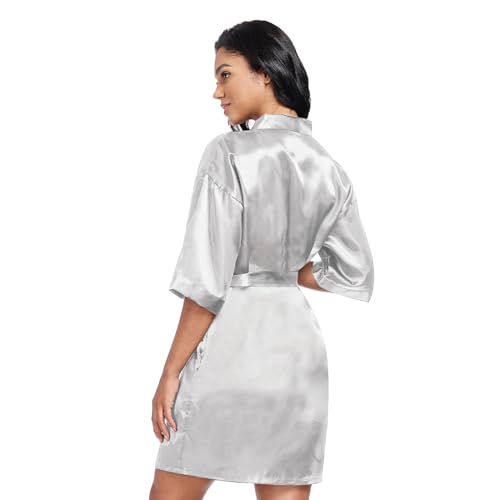 Image of Women's Short Satin Robes Lightweight Silky V-Neck Sleepwear Wedding Bridal Party Bride Bridesmaid Bathrobes