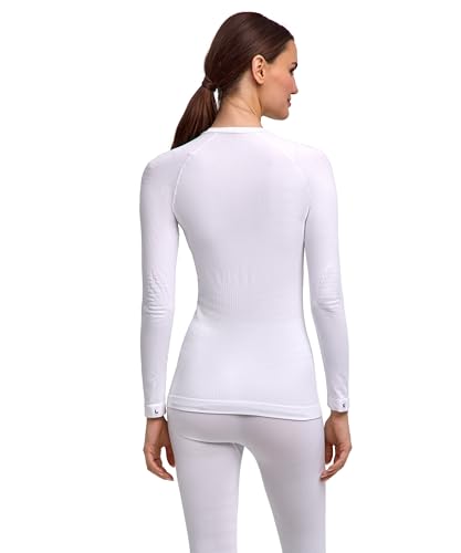 FALKE Maximum Warm Round Neck W L/s SH Hilo Funcional Secado rápido 1 Pieza, Capa de Base Superior Mujer, Blanco White 2860 Trend, XS
