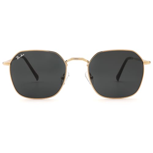 Pro Acme Classic Sunglasses for Women Men Hexagonal Flat Metal Frame Trendy Square Shades Sunglasses 100% Real Glass Lens