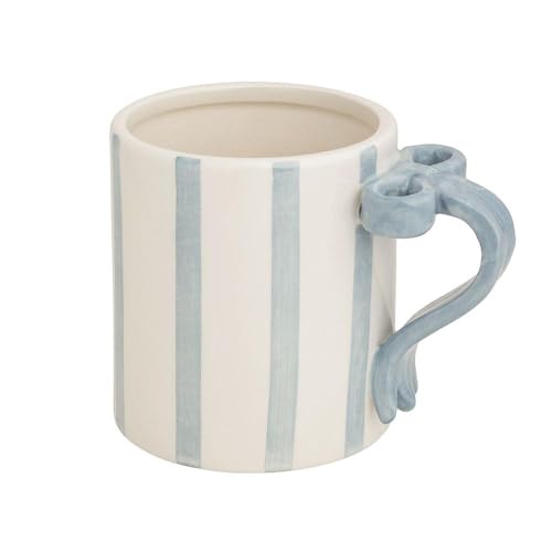 Taza de cerámica Mud Pie con asa de moño y rayas miniatura 1