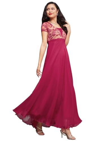 Image of Miss Chase Women's Floral Printed Relaxed Fit V-Neck 3 /4th Sleeve Maxi Dress