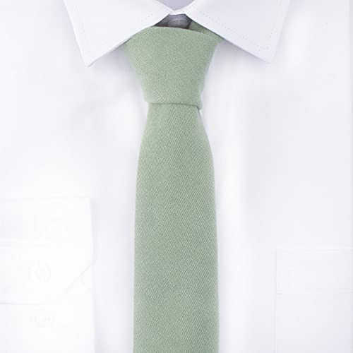Image of Elfeves Men's Skinny Solid Color Tie Causal Cotton Linen Narrow Slim cut Necktie