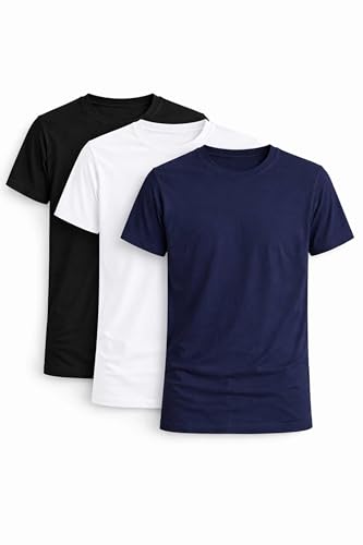 Image of Men's Round Neck T-Shirt Combo Pack (Pack of 3) | 100% Cotton 200 GSM | Bio-Washed | Soft & Breathable | Regular Fit Plain T-Shirts for Men