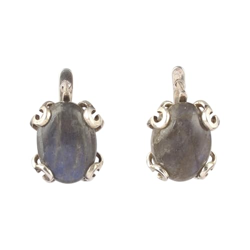 Boucles d'oreilles labradorite ovale argent 925 fait main en pierres fines