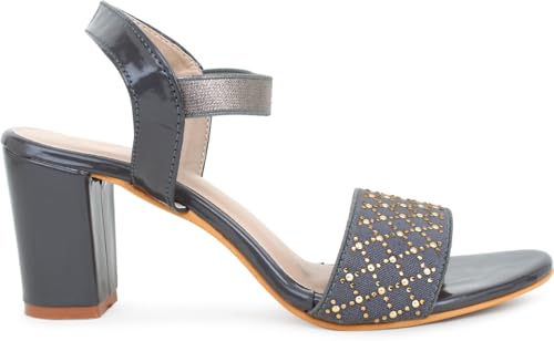 Image of Action Crystal-Embellished Slide Sandals| Block Heel| Water-Resis Tant| Textured EVA Sole Black