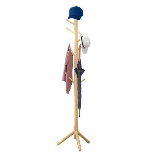 Zunetsutock Holzattrack | Árbol de madera para abrigos de pie, abrigo de ropa, soporte para árbol, abrigo de pie, abrigo con 8 ganchos para el pasillo