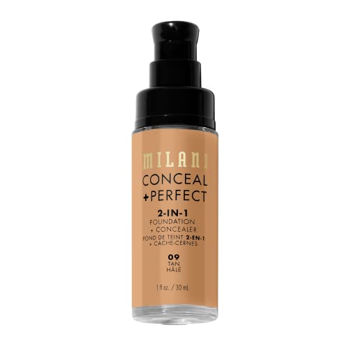 Milani Conceal + Perfect 2-in-1 Foundation + Concealer for a Flawless Complexion, Under Eye Corrector, Cover Redness and Imperfections, Waterproof and Sweatproof - Tan