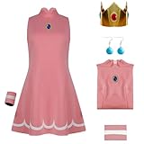 Axvinel Princess Costume Womens Princess Daisy Rosalina Tennis Dress with Crown Earrings Adult Halloween Outfits M