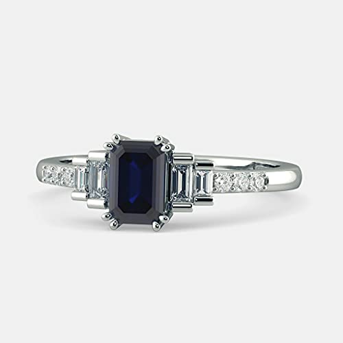 3.80 Carat Blue Sapphire and Diamond Baguette Wedding Band Rings For Women 14K White Gold Anniversary Enagagement Prong Setting (Centre Blue Gemstone 3 ctw,Clarity I2, Color HI)4