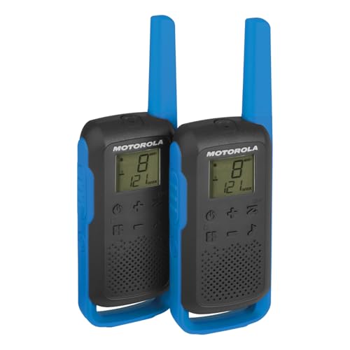 Motorola Solutions - T62 PMR Bleu, Talkie Walkie Talkabout, Radio Bande Citoyenne PMR446, 16 Canaux et 121 Codes, Portée 8 Km, Bleu, Sans Licence, Écran LCD