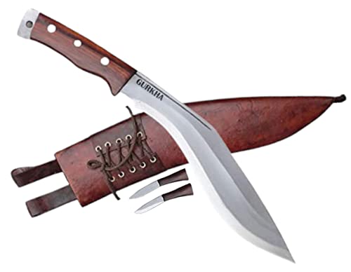 Gurkha Afghan Kukri Knife Overall 17 IN Historical Full Tang Afghan 11 IN Fixed Blade Carbon Steel Khukuri Sheath & 2 Small Knives Handmade In Nepal