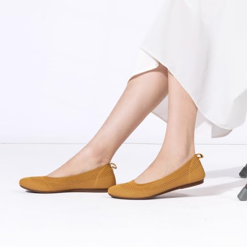Image of Frank Mully Women's Ballet Flats Round Toe Walking Flats Slip On Work Shoes Knitted Flats Shoes for Woman Soft Lightweight