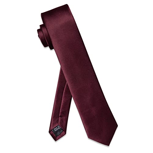 Image of YourTies Skinny Ties for Men Satin 2.4 inch Slim Necktie with Pocket Square Tie Clip Set Solid Color Wedding Party Business
