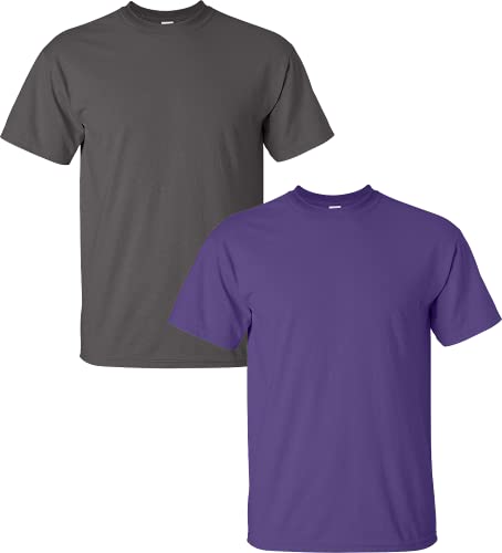 T-shirt en coton Gildan G2000 gris anthracite et violet taille S lot de 2