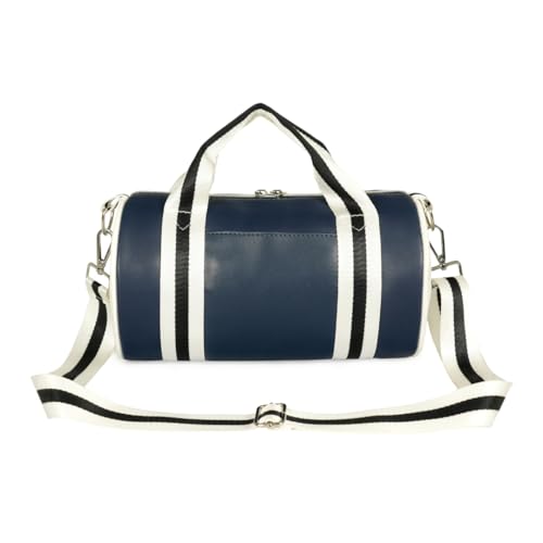 Image of Nautica Unisex 6.5L PU Mini Barrel Duffel Bag | Faux /Vegan Leather | Lightweight & Durable Silver-Tone Hardware with Stash Pocket | Weekend Travel & Gym Carry-On with Detachable Strap | Navy Blue