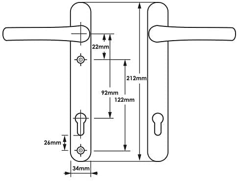 TSS UPVC Door Handle Set, 92mm PZ (Centres), Lever/Lever, Screw to Screw 122mm with Backplate 212mm x 34mm - Image 4