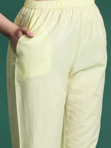 Image of INDO ERA Women's Embroidered Pure Cotton Straight Kurta & Pant with Dupatta Set (IEPND6082)