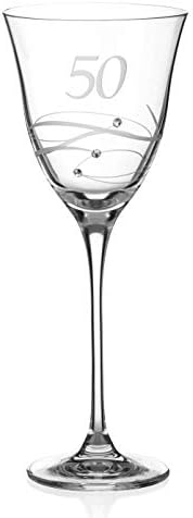 DIAMANTE Swarovski 50th Birthday Wine Glass  Single Crystal Wine Glass with a Hand Etched 50 - Embellished with Swarovski Crystals