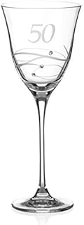 DIAMANTE Swarovski 50th Birthday Wine Glass  Single Crystal Wine Glass with a Hand Etched 50 - Embellished with Swarovski Crystals