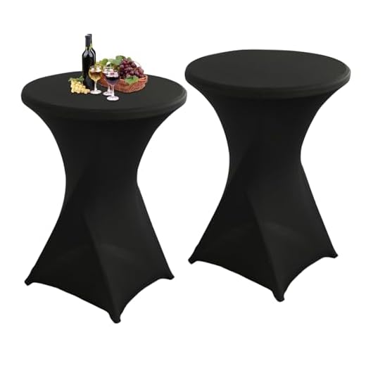 Aiuuee Lot de 2 Housse Mange Debout, Ø 80-85 cm Extensible Nappe Mange Debout, Nappe Table Haute Ronde pour Restaurant Bar Table Cocktail Table de Banquet de Mariage (80 x 110 cm, Noir)