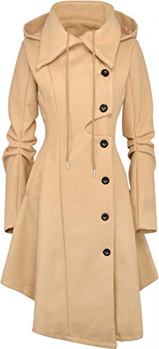 QZUnique Women's Long Personality Collar Outwear Slim Trench Coat Wool Blend Pea Coats Khaki